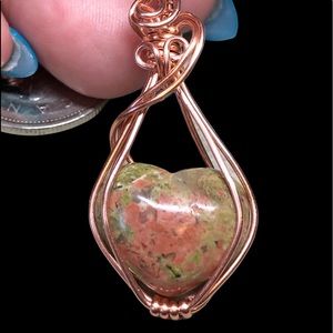 🎁Unakite wrapped heart -mini. Pendant handmade